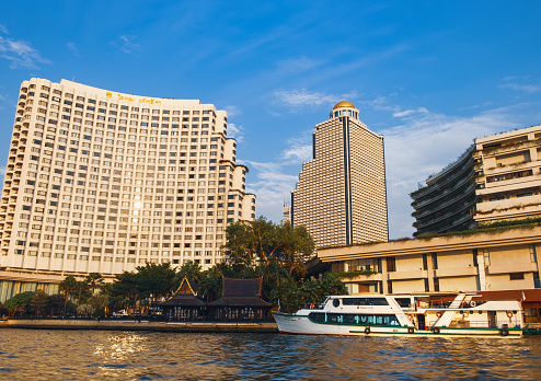 Bangkok, Thailand - January 9, 2016: Oriental Pier is the first pier of Chao Phraya Express Boat, popular boat travel and tourist attractions on both sides of the river.