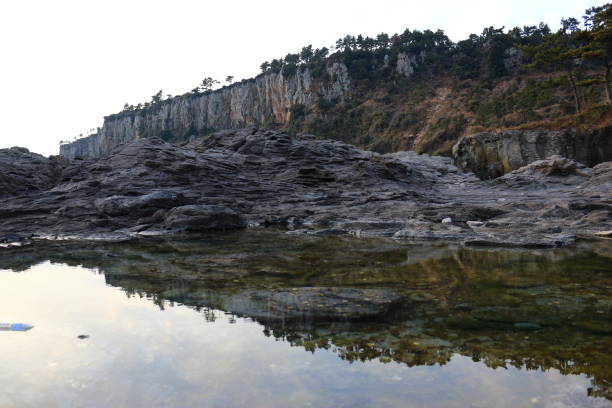 Applause fixation, cliff This is a view of the coastal cliffs in Jeju. 배경색 stock pictures, royalty-free photos & images