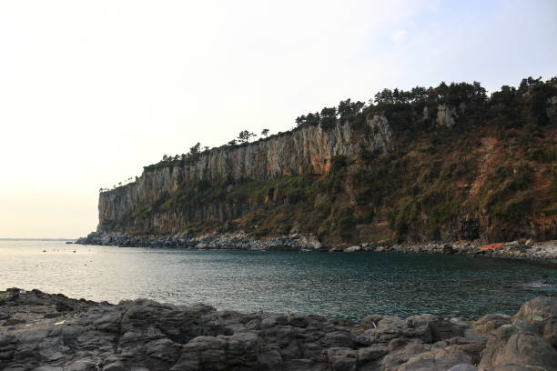 Applause fixation, cliff This is a view of the coastal cliffs in Jeju. 배경색 stock pictures, royalty-free photos & images