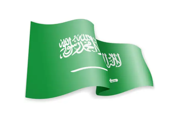 Vector illustration of Saudi Arabia flag in the wind. Flag on white vector illustration