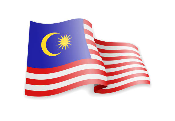 바람에 말레이시아 국기입니다. 깃발,에서, 백색 벡터 일러스트 - 말레이시아 국기 stock illustrations