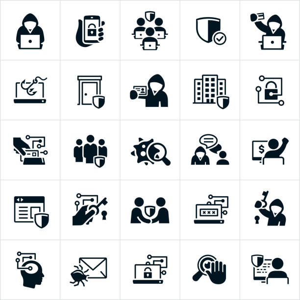 cybersecurity icons - symbol computer icon icon set monochrome stock-grafiken, -clipart, -cartoons und -symbole