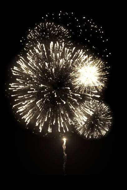 istock Golden fireworks with trail isolated on the black background 1132884667