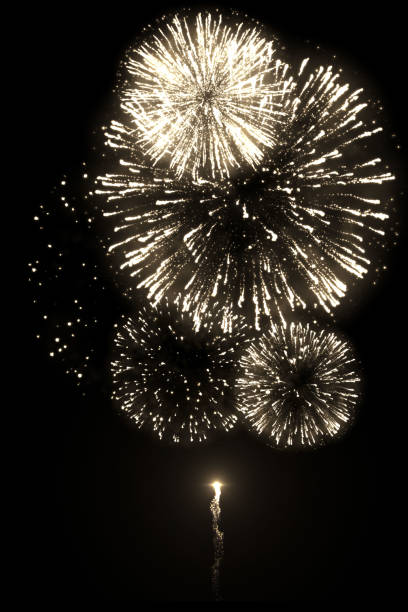 istock Golden fireworks with trail isolated on the black background 1132884670