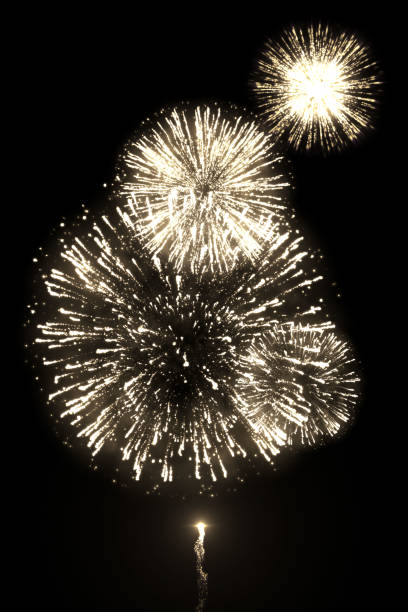 istock Golden fireworks with trail isolated on the black background 1132884673
