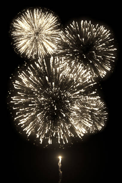 istock Golden fireworks with trail isolated on the black background 1132884677