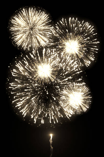 istock Golden fireworks with trail isolated on the black background 1132884678