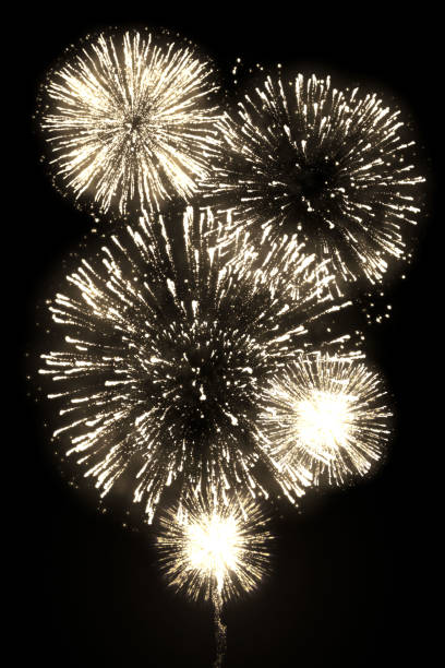 istock Golden fireworks with trail isolated on the black background 1132884679