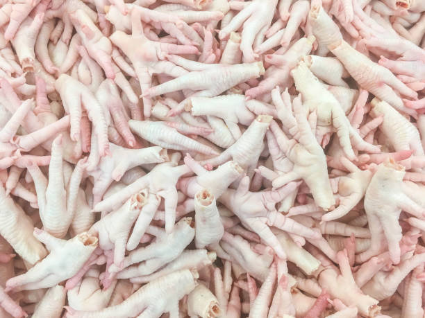 クックテクスチャの背景のための生の鶏の足のクローズアップパイル - chicken animal foot farm store ストックフォトと画像