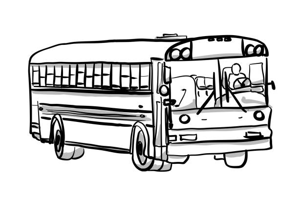 School Bus Off Duty Stock Illustration - Download Image Now - School Bus,  Cartoon, Black And White - iStock