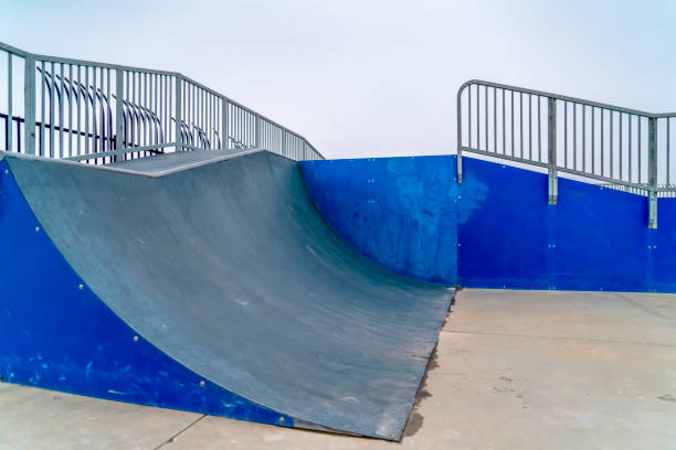istock A Skateboarding ramp with railings against sky 1132892626