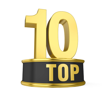 Top 10 on Podium isolated on white background. 3D render