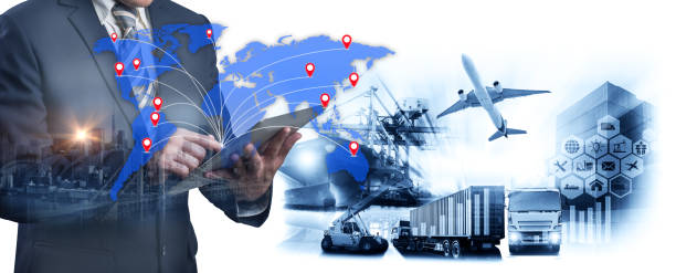 istock World map with logistic network distribution, Logistic and transport concept in front Industrial Container Cargo freight ship for Concept of fast or instant shipping, Online goods orders worldwide 1132895026