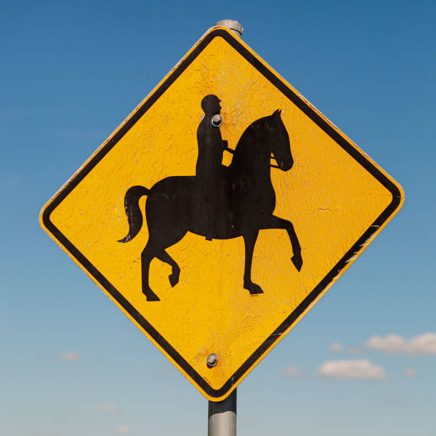 männliche reiter zeichen gegen blauen himmel. australische schilder, die auf road trips zu finden sind-inspiration für abenteuer, reiserinnerungen und broschüren von schildern in australien für touristen. - mule horse dirty sky stock-fotos und bilder