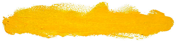 istock Vector yellow oil brush stroke. Abstract varnish splash trace shape. Glossy oil paint smear long line on white background. 1132898287