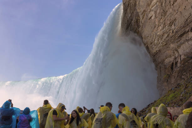 Journey Behind the Falls NIAGARA FALLS, ONTARIO, CANADA - JUNE 25, 2018: Journey Behind the Falls (known until the early 1990s as the Scenic Tunnels) is an attraction located beside the Canadian Horseshoe Falls falling behind stock pictures, royalty-free photos & images