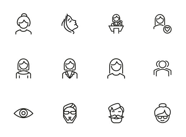 people line icon set. frau, sprecherin - leadership business women senior adult stock-grafiken, -clipart, -cartoons und -symbole