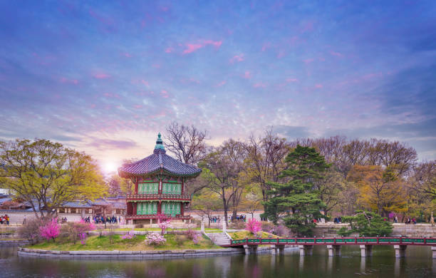 Seoul - April 12, 2015: gyeongbokgung palace in spring, South Korea.