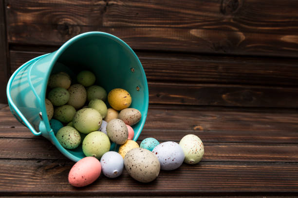 istock Colorful set of Easter eggs on a background 1132906180