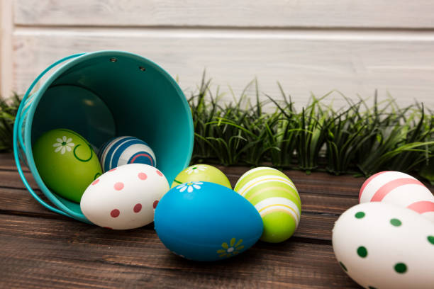 istock Colorful set of Easter eggs on a background 1132906269