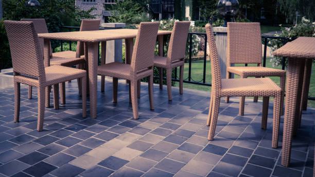 istock Group of rattan chair and table 1132908292