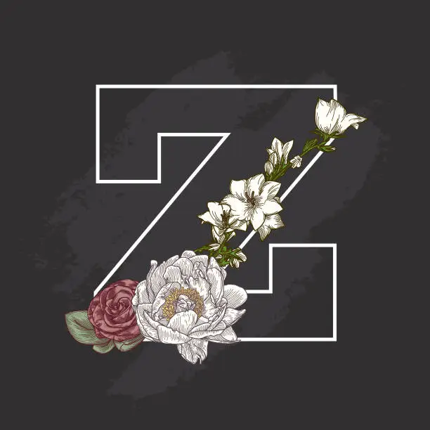 Vector illustration of Vintage Floral Chalk Art Style Drop Cap Letter Z
