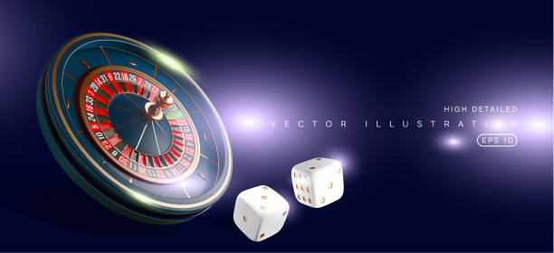 istock Casino roulette wheel isolated on blue background. 3d realistic vector illustration. Online poker casino roulette gambling concept design. 1132911314