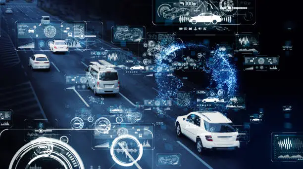 Communication network of transportation. GUI (Graphical User Interface). HUD (Head up Display).