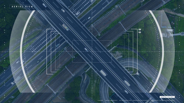 istock Screen of a drone controller. Head up display (HUD) of a vehicle cockpit. Graphical user interface (GUI). 1132912612