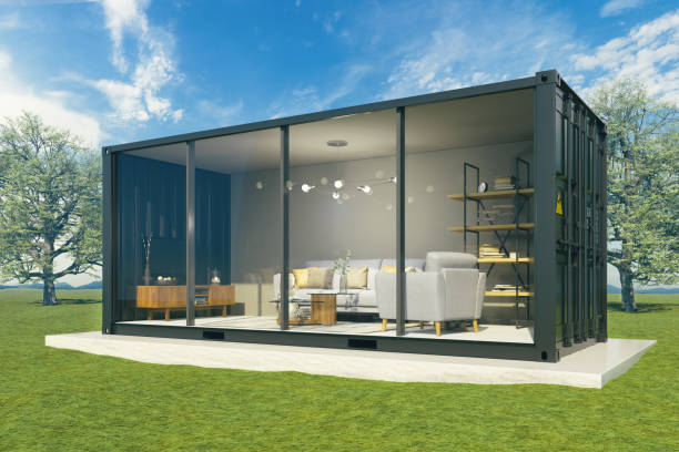 Living room inside cargo - Exterior Living room inside cargo - Exterior prefabricated building stock pictures, royalty-free photos & images