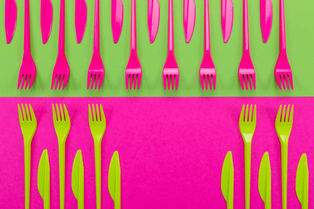istock Colorful set of plastic table ware isolated on background 1132917787