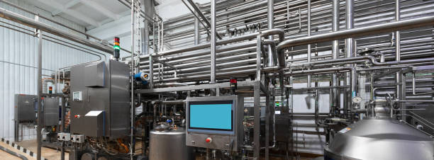 istock Industrial background from the pipeline and the system with a blank screen Mock-up 1132919408