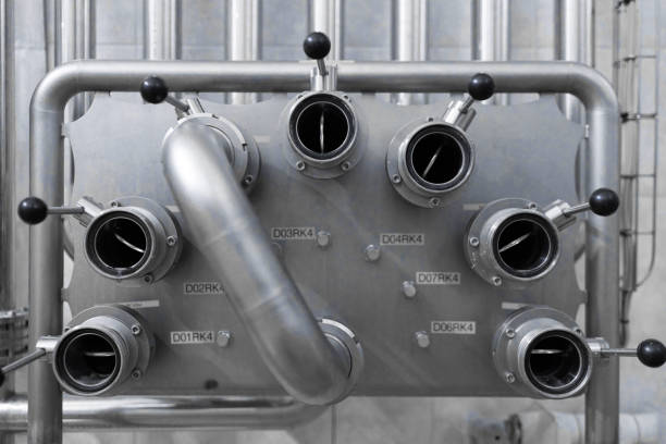 산업 공장의 레버가 있는 크롬 시스템 - instrument of measurement fuel and power generation chemist chemistry 뉴스 사진 이미지