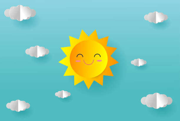 istock Origami paper sun and cloud on blue sky. Paper art style, abstract background composed of white paper clouds and sun, Paper cut illustration vector 1132922573