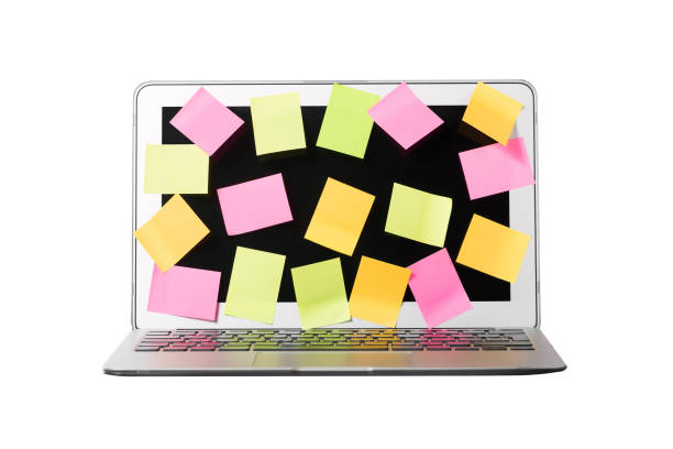 istock Many blank sticky notes covering a laptop screen isolated white background. Concept of deadlines or ideas. 1132922901