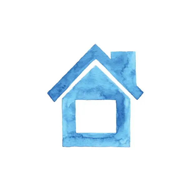 Vector illustration of Watercolor Blue House Icon