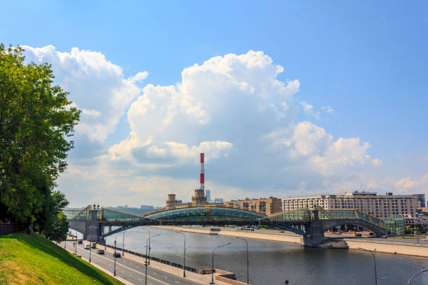 Pushkinskaya embankment. Moscow, Russia, a sunny day in early May.