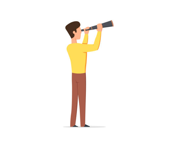 man looks through a telescope into the future. man looks through a telescope into the future. Vector illustration in flat style isolated on white background. entrepreneur clipart stock illustrations