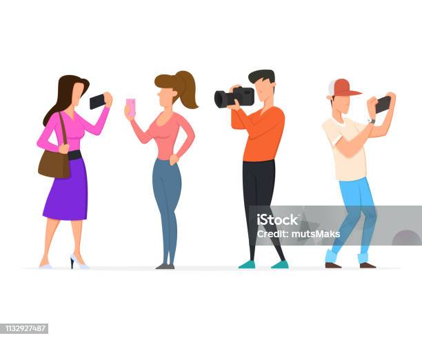 People Shoot Video And Photos On Smartphones Phones And Cameras Stock Illustration - Download Image Now