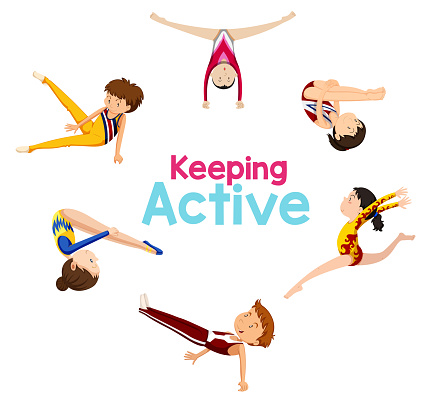 Keeping active logo with gymnastics athlete illustration