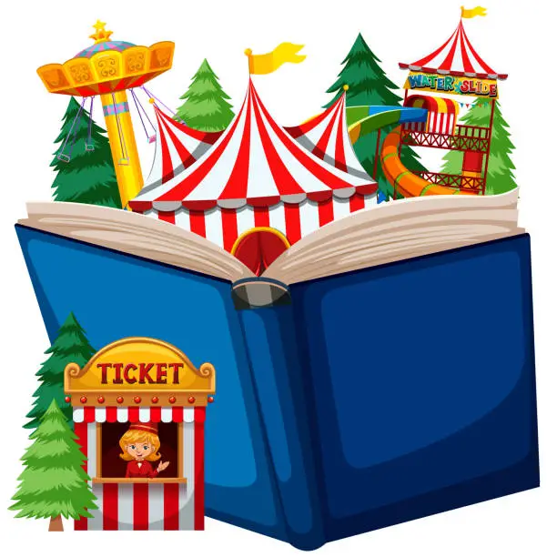 Vector illustration of Open book circus theme