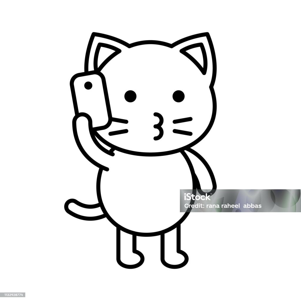 Cute Cat Avatar Vector Illustration Line Icon Editable Stroke Stock  Illustration - Download Image Now - iStock