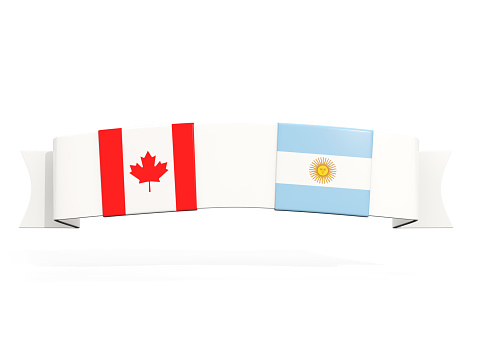 Banner with two square flags of canada and argentina isolated on white. 3D illustration