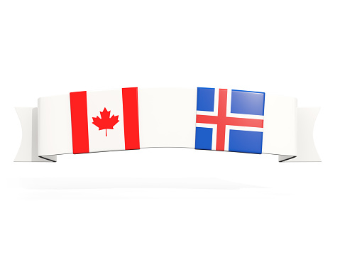 Banner with two square flags of canada and iceland isolated on white. 3D illustration