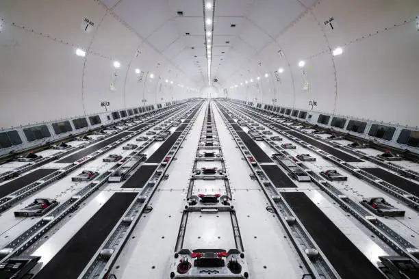 Inside view of a huge cargo airliner
