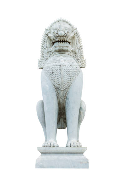 istock Antique Thai lion marble statue 1132932361