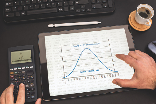 Total Quality Management and Six Sigma Curve On Digital Tablet