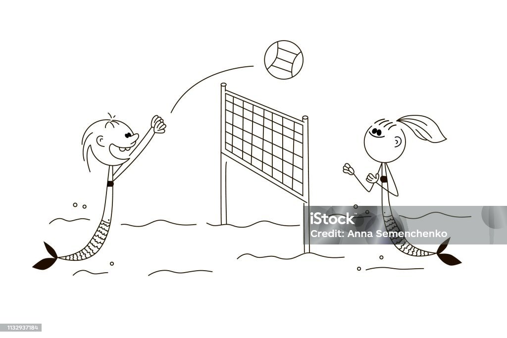Illustration of Mermaids Illustration of Mermaids Playing Water Volleyball - Vector Adult stock vector
