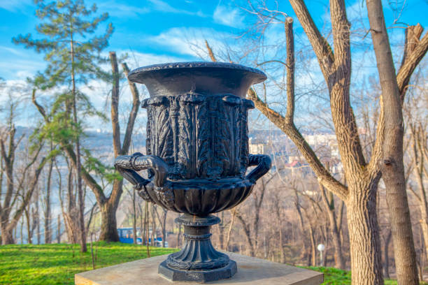big black flower pot in the park