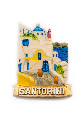 Magnet ornament from Santorini, Greece, isolated on white.